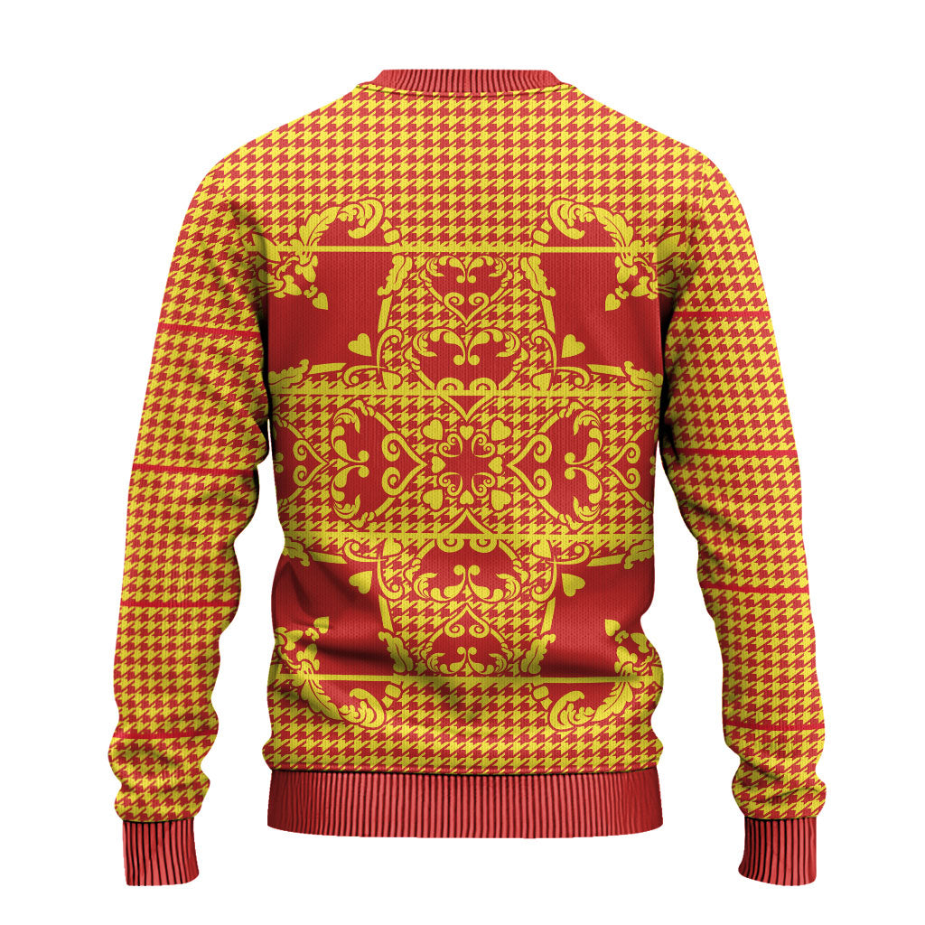 Scarlet Red Hearts Crown Traditional Geometry Ugly Christmas Sweater Seanamarena Basotho Blanket Inspired