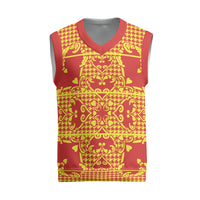 Scarlet Red Hearts Crown Traditional Geometry Christmas Knitted V-Neck Vest Seanamarena Basotho Blanket Inspired