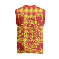 Scarlet Red Hearts Crown Traditional Geometry Christmas Knitted V-Neck Vest Seanamarena Basotho Blanket Inspired