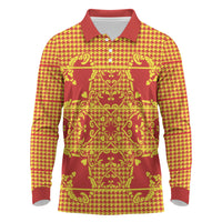 Scarlet Red Hearts Crown Traditional Geometry Long Sleeve Polo Shirt Seanamarena Basotho Blanket Inspired