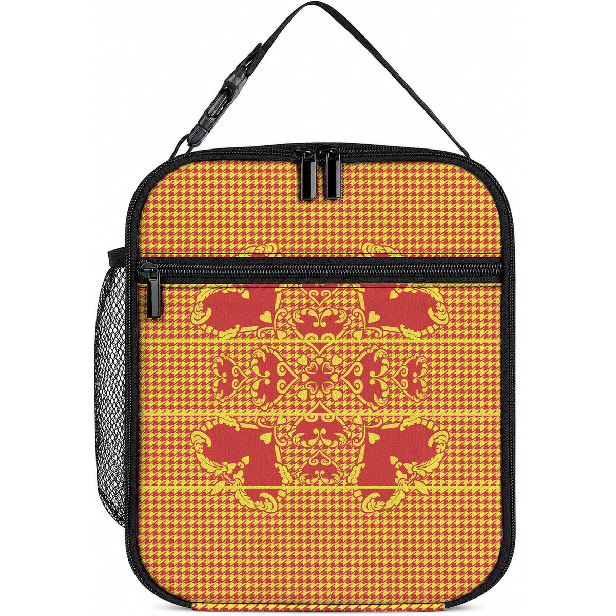 Scarlet Red Hearts Crown Traditional Geometry Lunch Bag Seanamarena Basotho Blanket Inspired