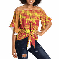 Scarlet Red Hearts Crown Traditional Geometry Off Shoulder Wrap Waist Top Seanamarena Basotho Blanket Inspired