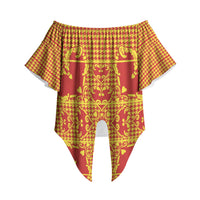 Scarlet Red Hearts Crown Traditional Geometry Off Shoulder Wrap Waist Top Seanamarena Basotho Blanket Inspired