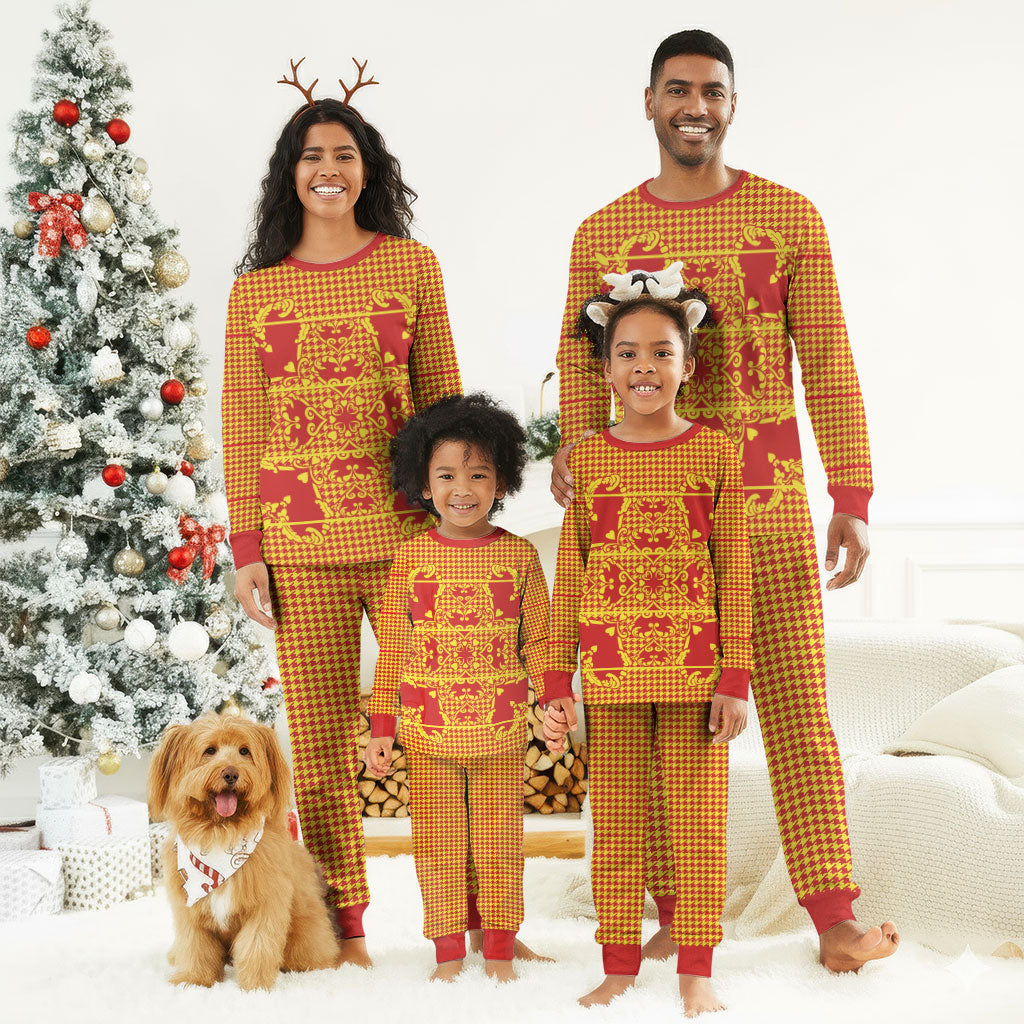 Scarlet Red Hearts Crown Traditional Geometry Christmas Pajama Set Seanamarena Basotho Blanket Inspired