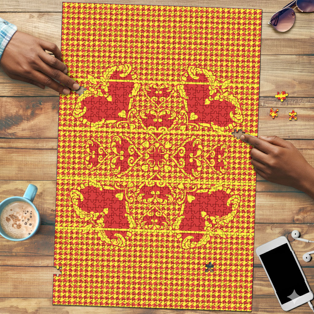Scarlet Red Hearts Crown Traditional Geometry Puzzle Seanamarena Basotho Blanket Inspired