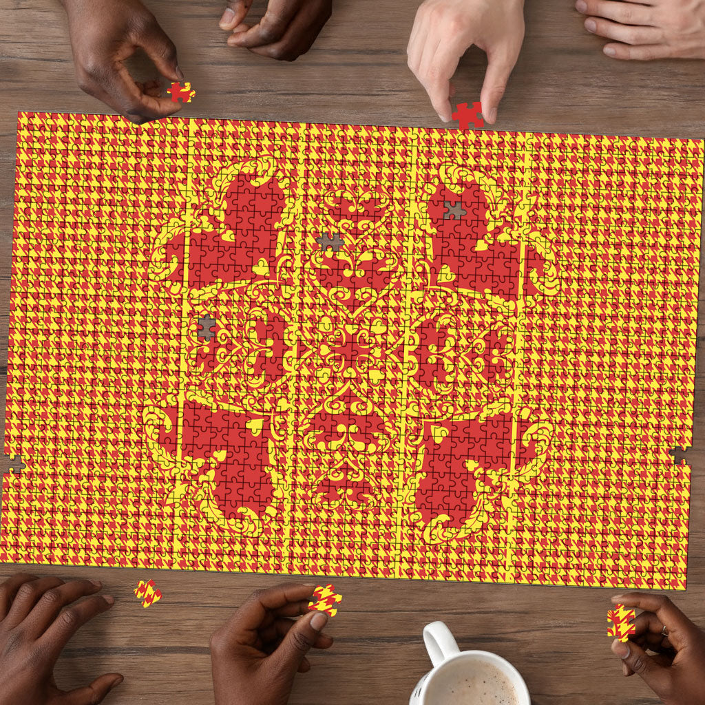 Scarlet Red Hearts Crown Traditional Geometry Puzzle Seanamarena Basotho Blanket Inspired