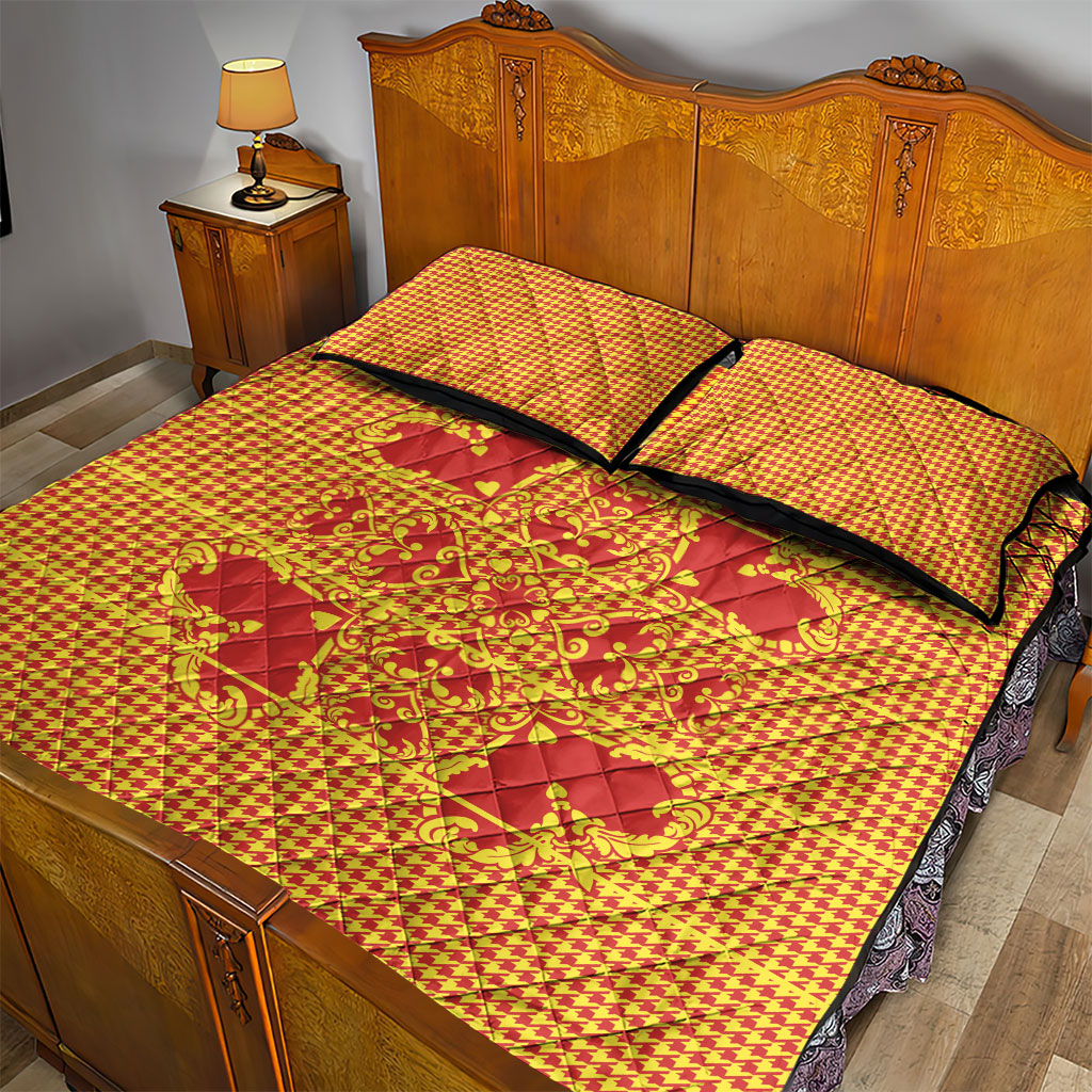 Scarlet Red Hearts Crown Traditional Geometry Quilt Bed Set Seanamarena Basotho Blanket Inspired