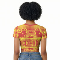 Scarlet Red Hearts Crown Traditional Geometry Raglan Cropped T shirt Seanamarena Basotho Blanket Inspired