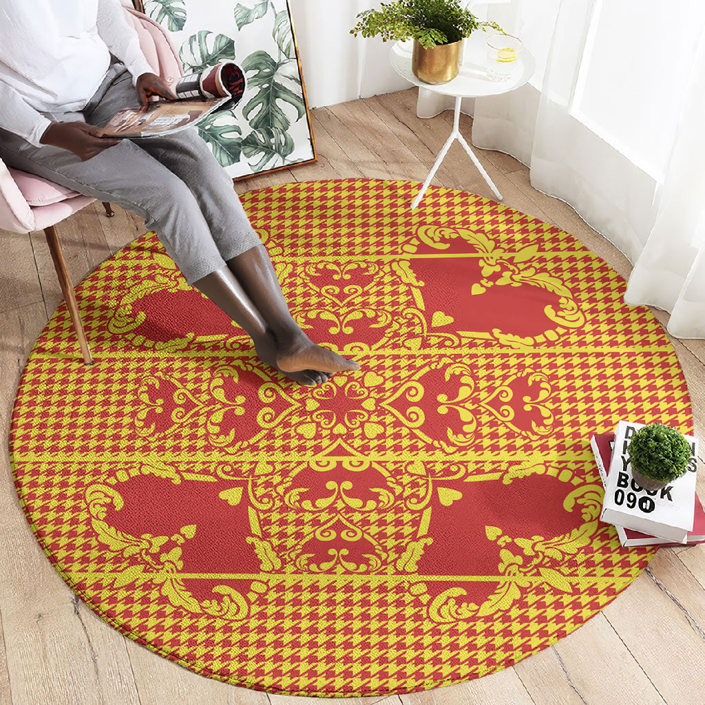Scarlet Red Hearts Crown Traditional Geometry Round Carpet Seanamarena Basotho Blanket Inspired