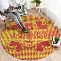 Scarlet Red Hearts Crown Traditional Geometry Round Carpet Seanamarena Basotho Blanket Inspired