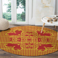 Scarlet Red Hearts Crown Traditional Geometry Round Carpet Seanamarena Basotho Blanket Inspired