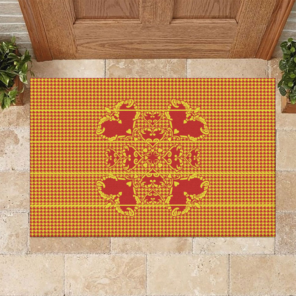 Scarlet Red Hearts Crown Traditional Geometry Rubber Doormat Seanamarena Basotho Blanket Inspired