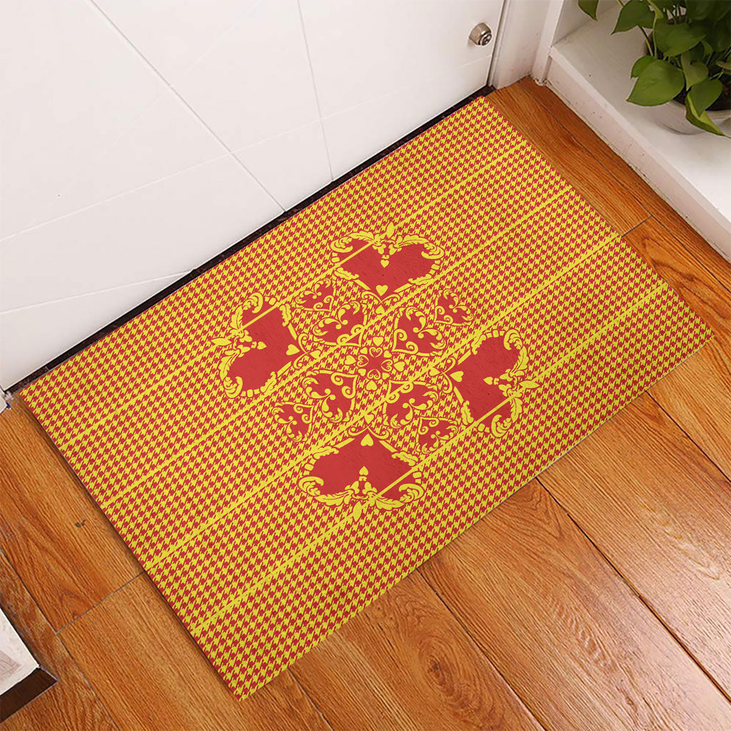Scarlet Red Hearts Crown Traditional Geometry Rubber Doormat Seanamarena Basotho Blanket Inspired