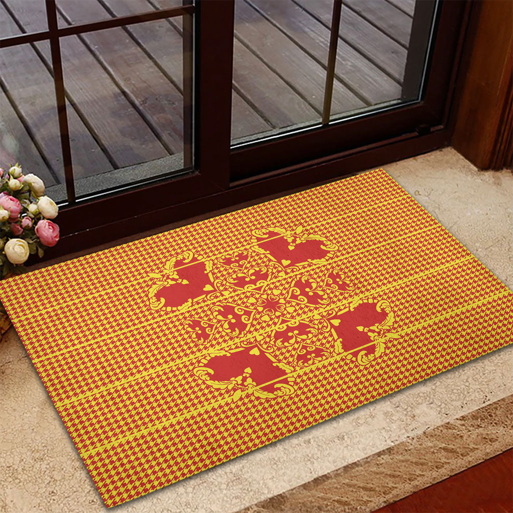Scarlet Red Hearts Crown Traditional Geometry Rubber Doormat Seanamarena Basotho Blanket Inspired