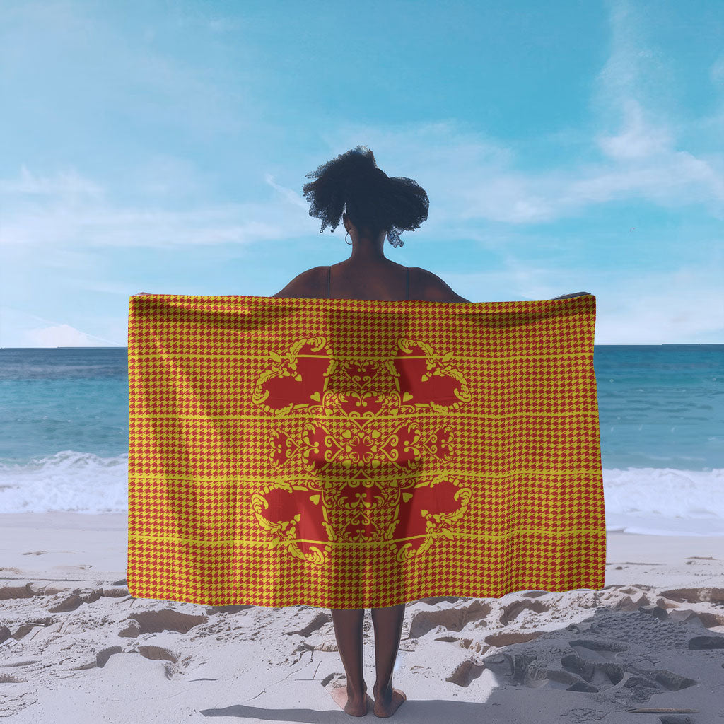 Scarlet Red Hearts Crown Traditional Geometry Sarong Seanamarena Basotho Blanket Inspired