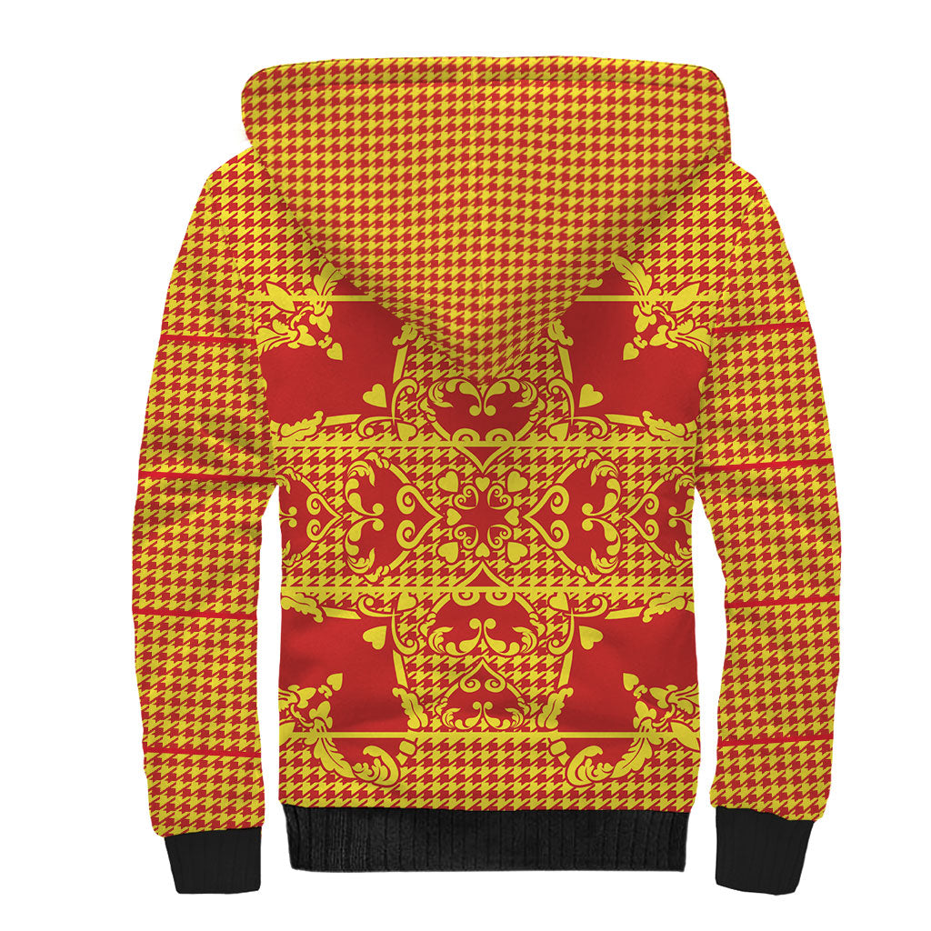Scarlet Red Hearts Crown Traditional Geometry Sherpa Hoodie Seanamarena Basotho Blanket Inspired