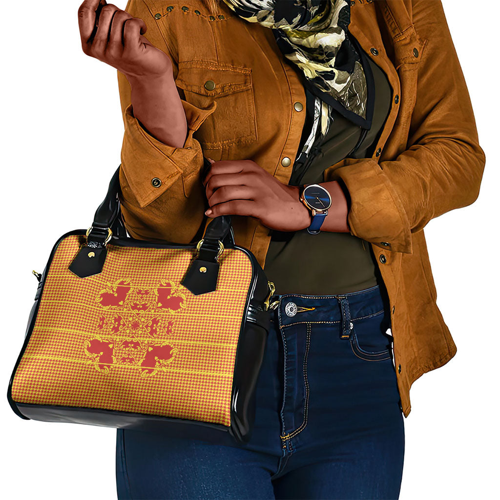 Scarlet Red Hearts Crown Traditional Geometry Shoulder Handbag Seanamarena Basotho Blanket Inspired