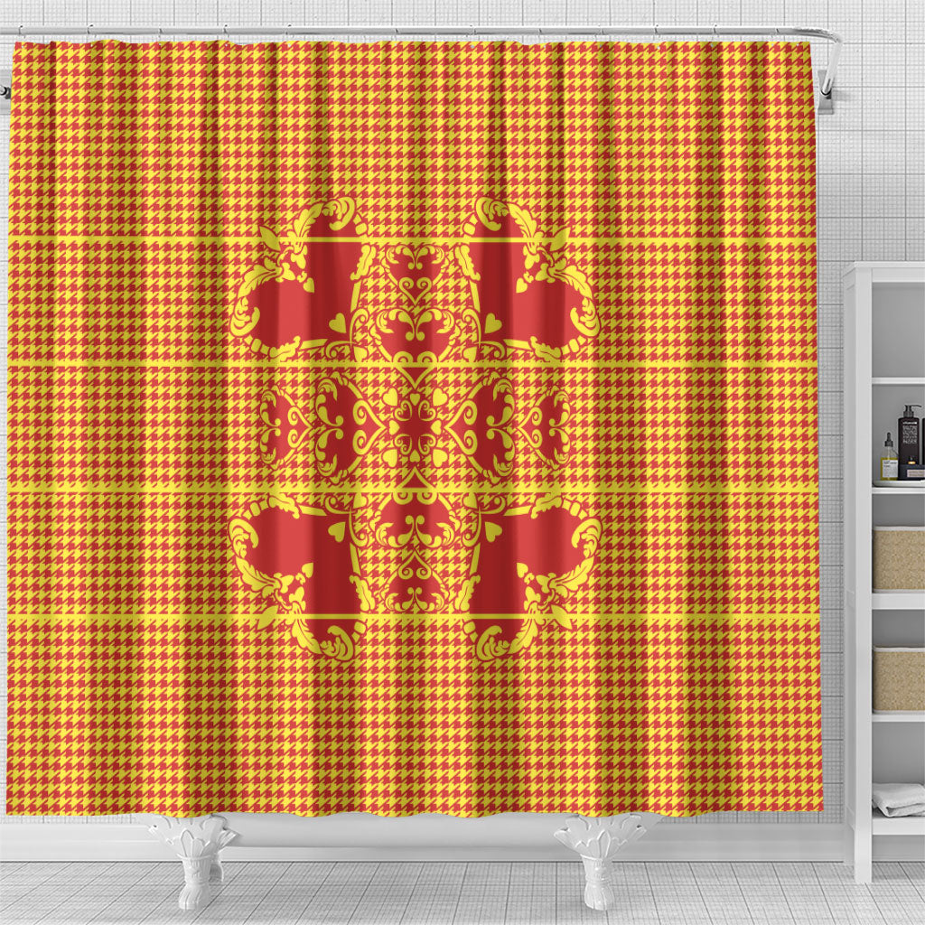Scarlet Red Hearts Crown Traditional Geometry Shower Curtain Seanamarena Basotho Blanket Inspired