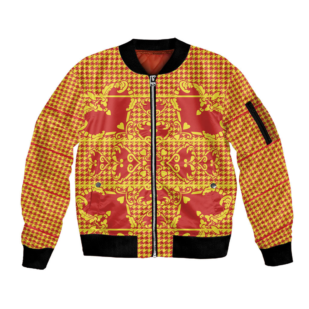 Scarlet Red Hearts Crown Traditional Geometry Sleeve Zip Bomber Jacket Seanamarena Basotho Blanket Inspired
