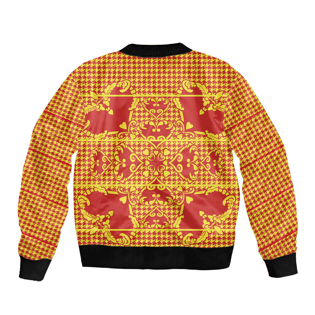 Scarlet Red Hearts Crown Traditional Geometry Sleeve Zip Bomber Jacket Seanamarena Basotho Blanket Inspired