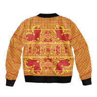 Scarlet Red Hearts Crown Traditional Geometry Sleeve Zip Bomber Jacket Seanamarena Basotho Blanket Inspired