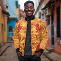 Scarlet Red Hearts Crown Traditional Geometry Sleeve Zip Bomber Jacket Seanamarena Basotho Blanket Inspired
