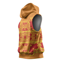 Scarlet Red Hearts Crown Traditional Geometry Sleeveless Hoodie Seanamarena Basotho Blanket Inspired