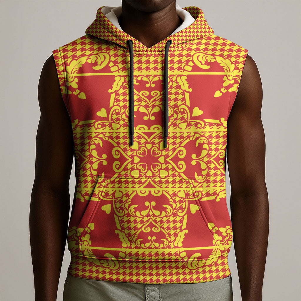 Scarlet Red Hearts Crown Traditional Geometry Sleeveless Hoodie Seanamarena Basotho Blanket Inspired
