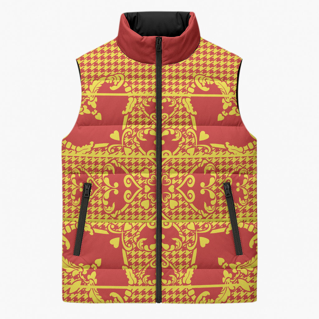 Scarlet Red Hearts Crown Traditional Geometry Sleeveless Puffer Jacket Seanamarena Basotho Blanket Inspired