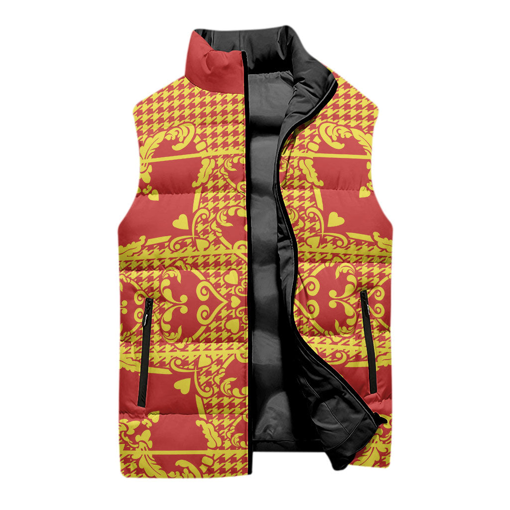 Scarlet Red Hearts Crown Traditional Geometry Sleeveless Puffer Jacket Seanamarena Basotho Blanket Inspired