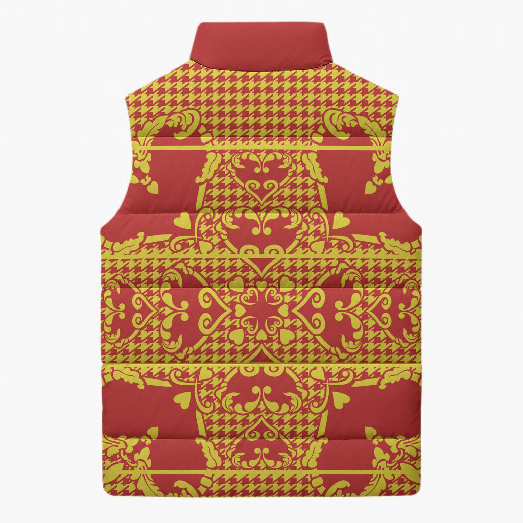 Scarlet Red Hearts Crown Traditional Geometry Sleeveless Puffer Jacket Seanamarena Basotho Blanket Inspired