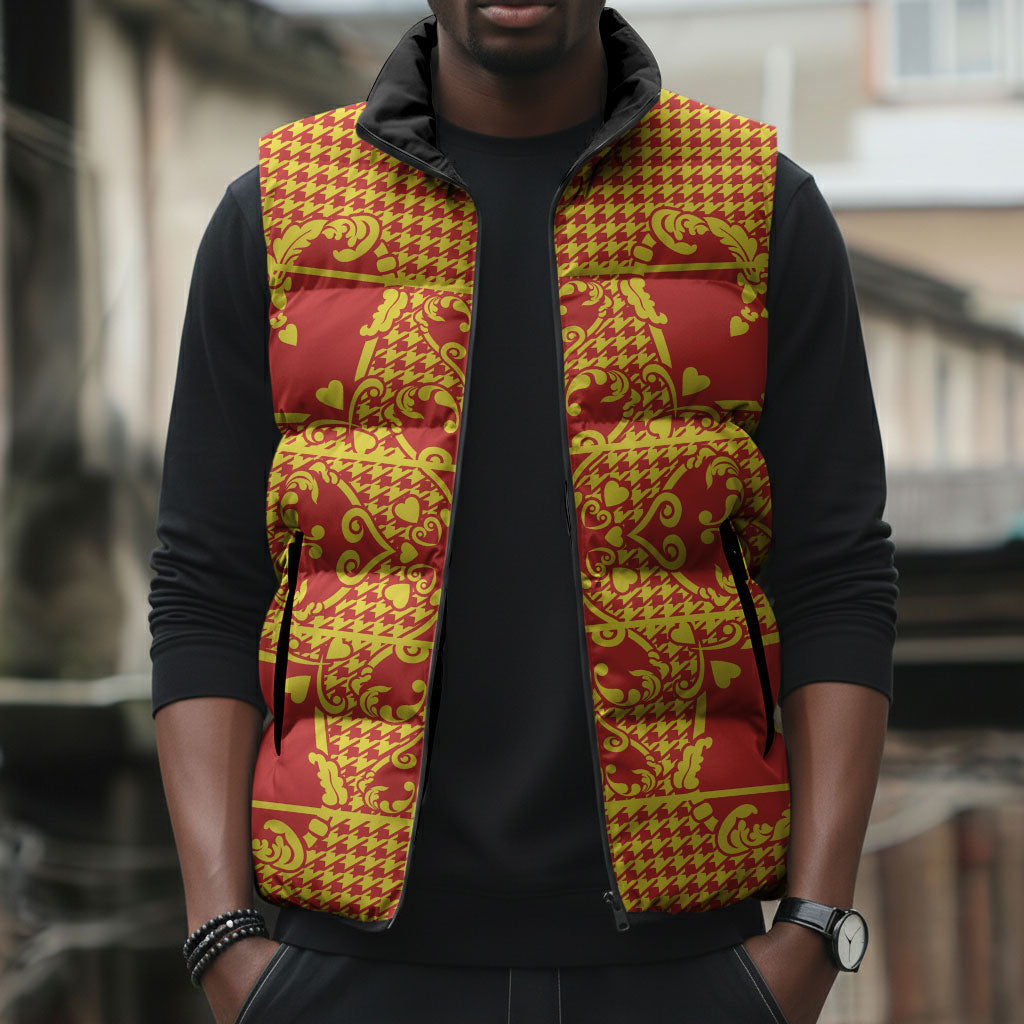 Scarlet Red Hearts Crown Traditional Geometry Sleeveless Puffer Jacket Seanamarena Basotho Blanket Inspired