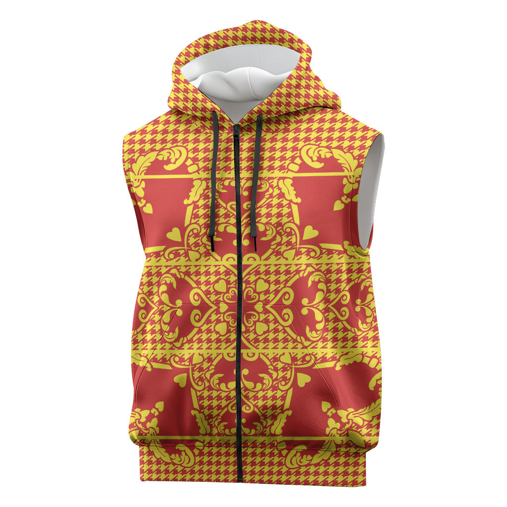 Scarlet Red Hearts Crown Traditional Geometry Sleeveless Zip Hoodie Seanamarena Basotho Blanket Inspired