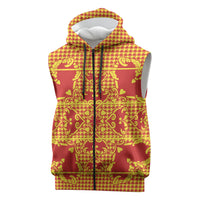 Scarlet Red Hearts Crown Traditional Geometry Sleeveless Zip Hoodie Seanamarena Basotho Blanket Inspired