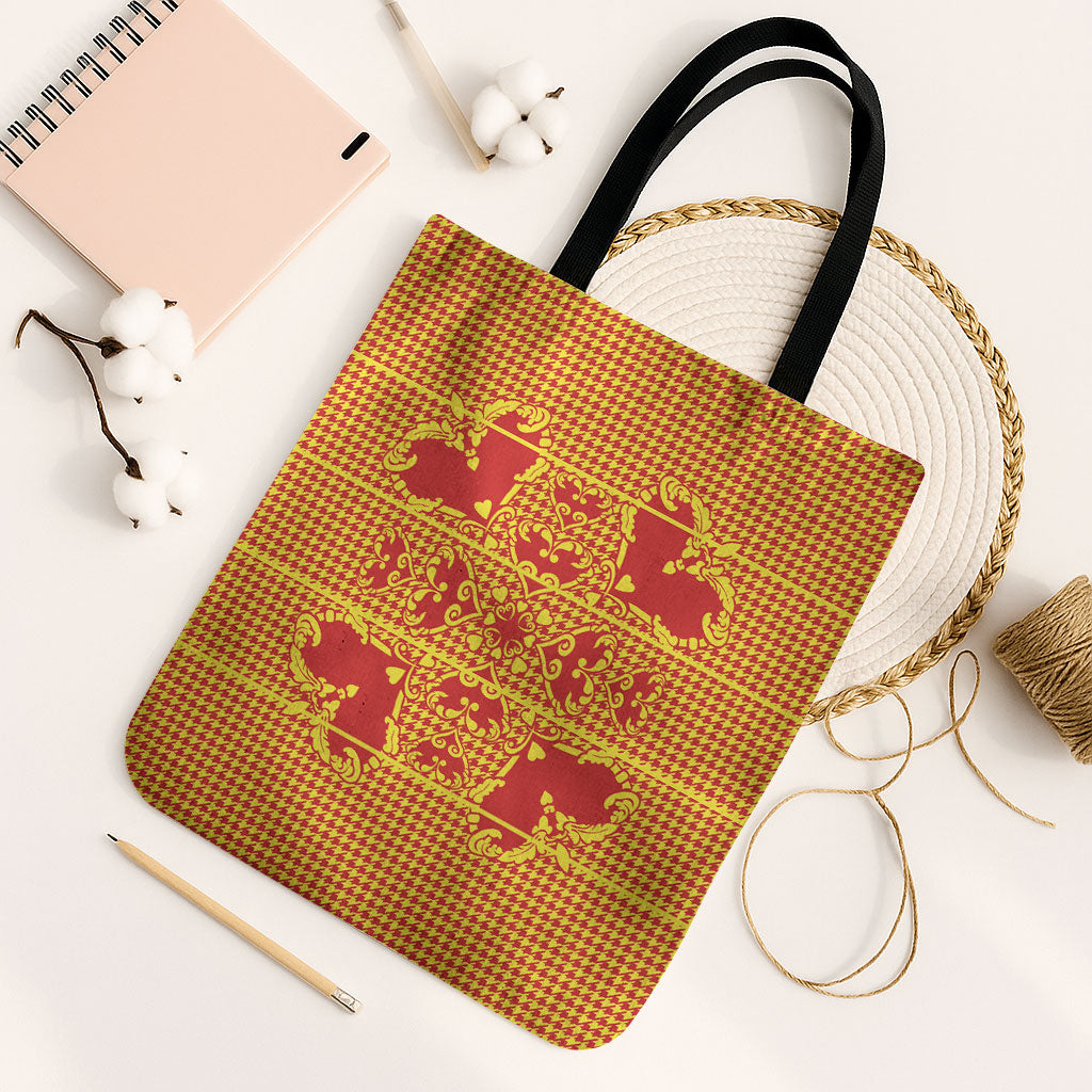 Scarlet Red Hearts Crown Traditional Geometry Tote Bag Seanamarena Basotho Blanket Inspired