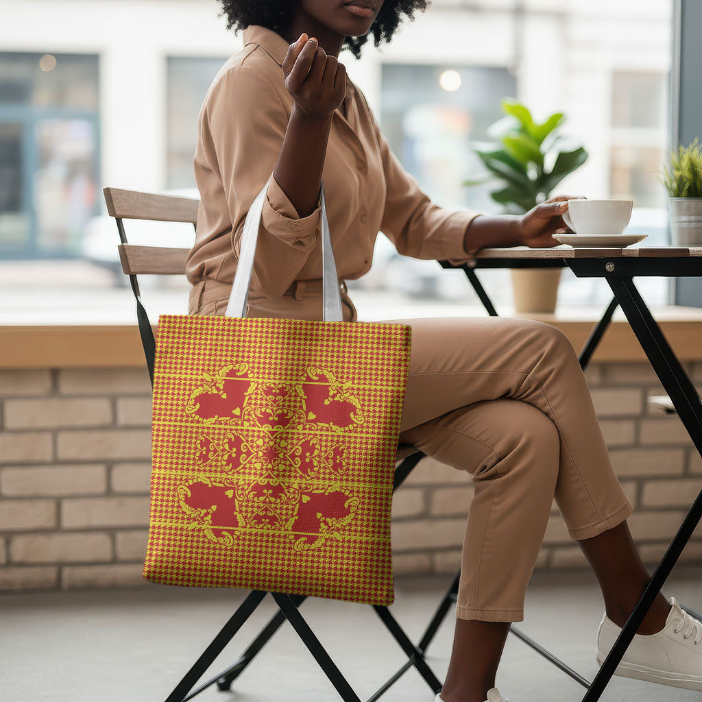 Scarlet Red Hearts Crown Traditional Geometry Tote Bag Seanamarena Basotho Blanket Inspired