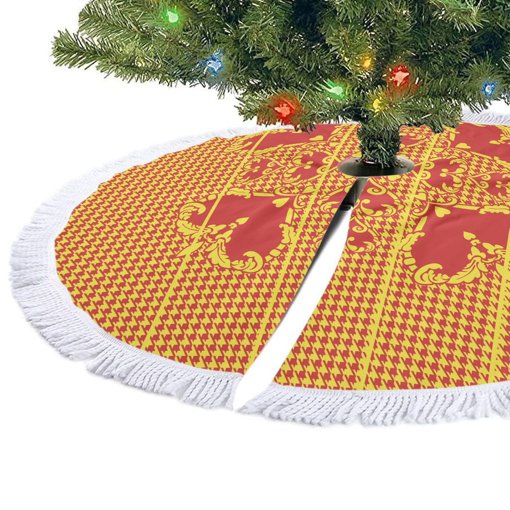 Scarlet Red Hearts Crown Traditional Geometry Tree Skirt Seanamarena Basotho Blanket Inspired
