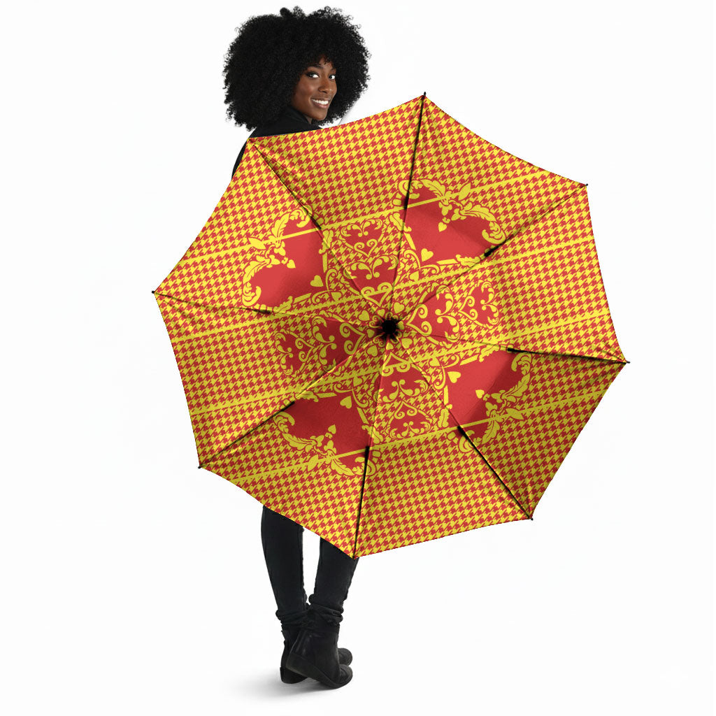 Scarlet Red Hearts Crown Traditional Geometry Umbrella Seanamarena Basotho Blanket Inspired