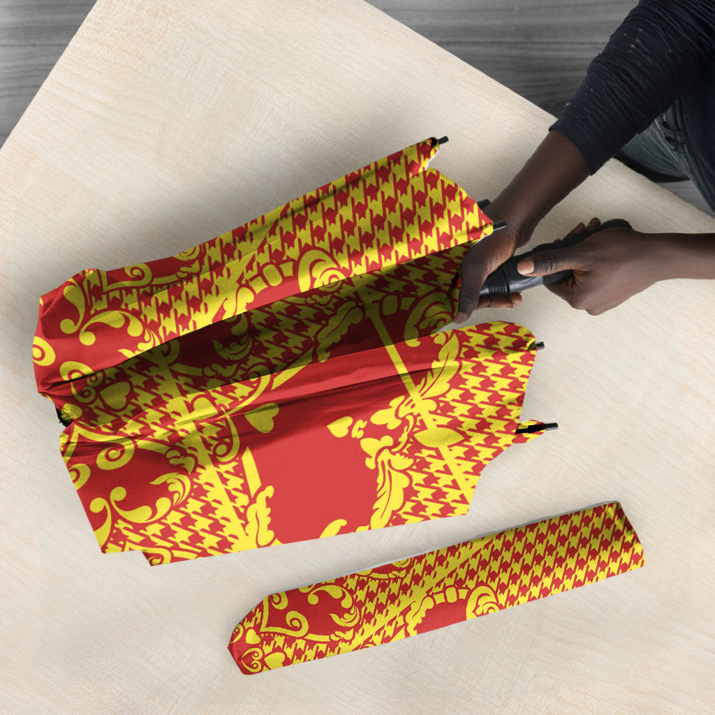 Scarlet Red Hearts Crown Traditional Geometry Umbrella Seanamarena Basotho Blanket Inspired