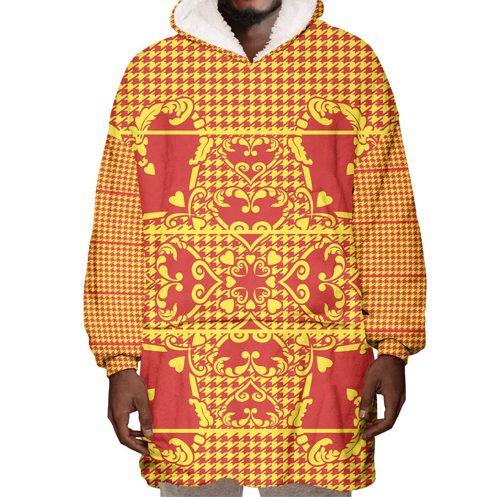 Scarlet Red Hearts Crown Traditional Geometry Wearable Blanket Hoodie Seanamarena Basotho Blanket Inspired