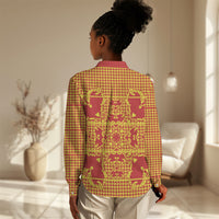Scarlet Red Hearts Crown Traditional Geometry Women Casual Shirt Seanamarena Basotho Blanket Inspired
