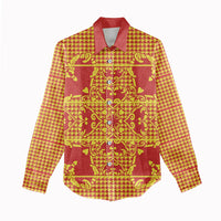 Scarlet Red Hearts Crown Traditional Geometry Women Casual Shirt Seanamarena Basotho Blanket Inspired