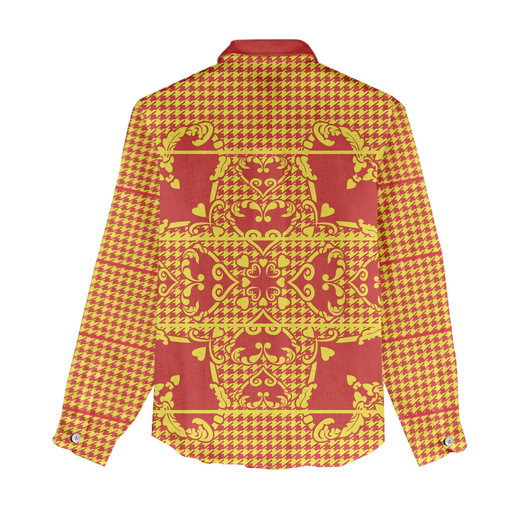 Scarlet Red Hearts Crown Traditional Geometry Women Casual Shirt Seanamarena Basotho Blanket Inspired