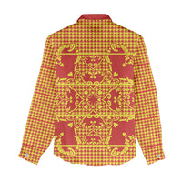 Scarlet Red Hearts Crown Traditional Geometry Women Casual Shirt Seanamarena Basotho Blanket Inspired