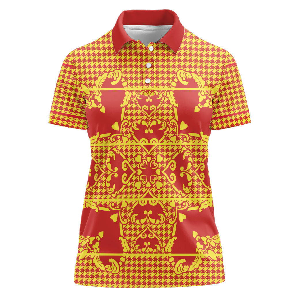 Scarlet Red Hearts Crown Traditional Geometry Women Polo Shirt Seanamarena Basotho Blanket Inspired