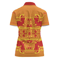 Scarlet Red Hearts Crown Traditional Geometry Women Polo Shirt Seanamarena Basotho Blanket Inspired