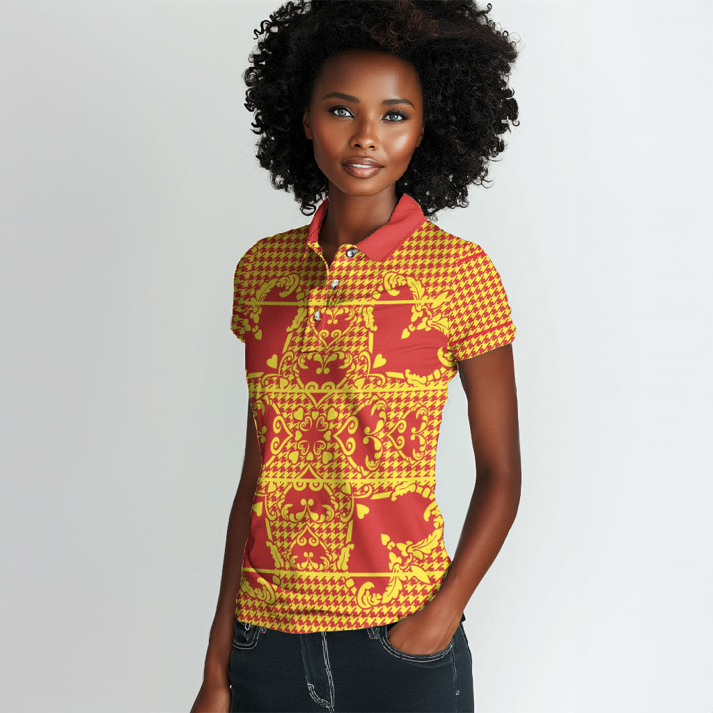 Scarlet Red Hearts Crown Traditional Geometry Women Polo Shirt Seanamarena Basotho Blanket Inspired