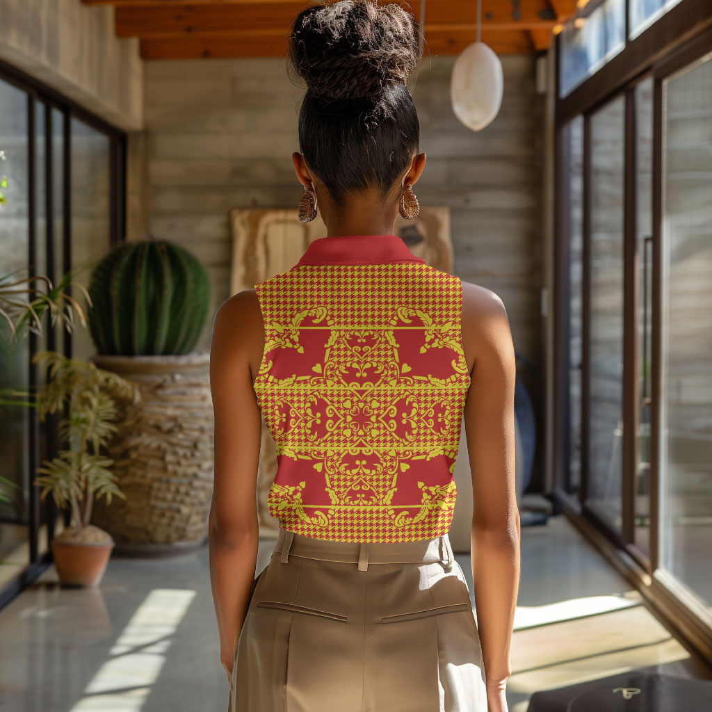 Scarlet Red Hearts Crown Traditional Geometry Women Sleeveless Polo Shirt Seanamarena Basotho Blanket Inspired
