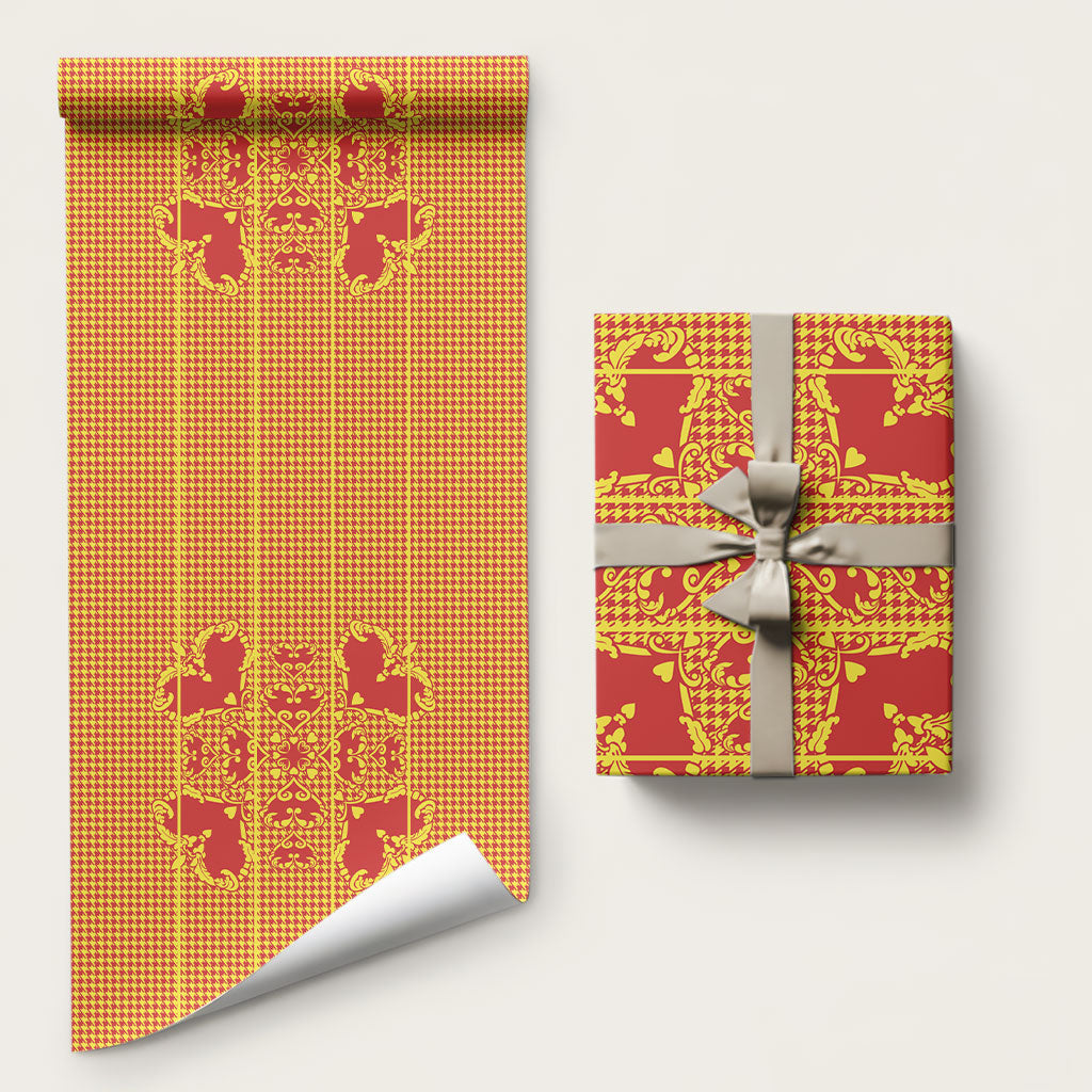 Scarlet Red Hearts Crown Traditional Geometry Wrapping Paper Seanamarena Basotho Blanket Inspired