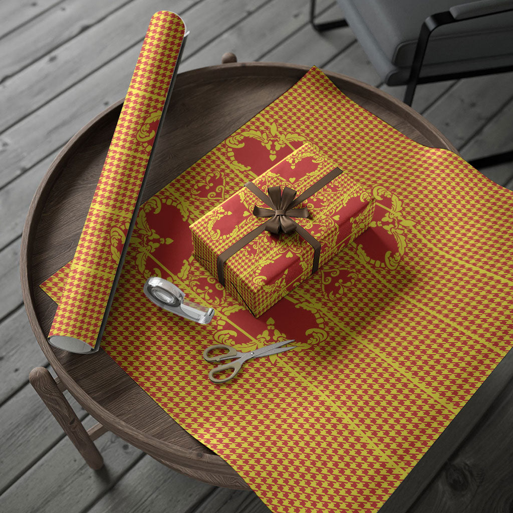 Scarlet Red Hearts Crown Traditional Geometry Wrapping Paper Seanamarena Basotho Blanket Inspired